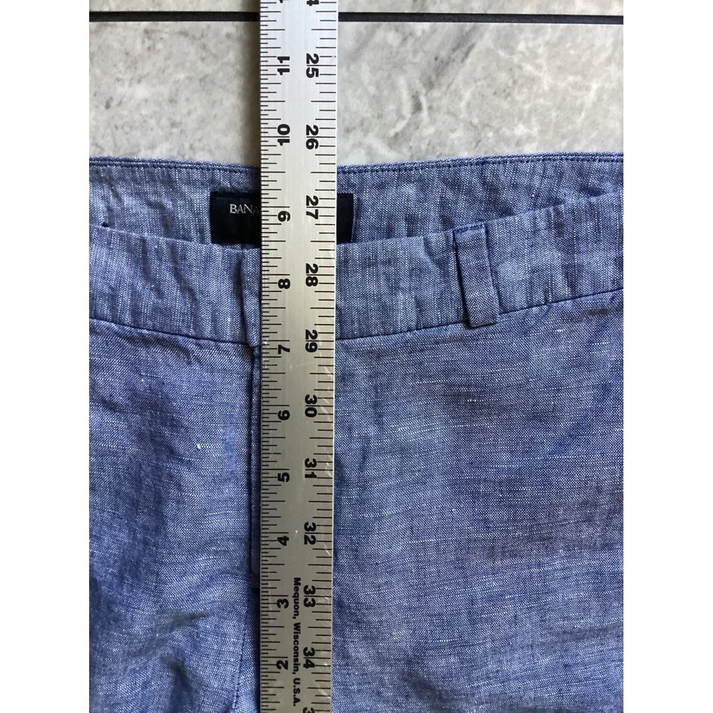 Banana Republic Martin Fit Blue Linen Cotton Straight Leg Pants Women Size 2